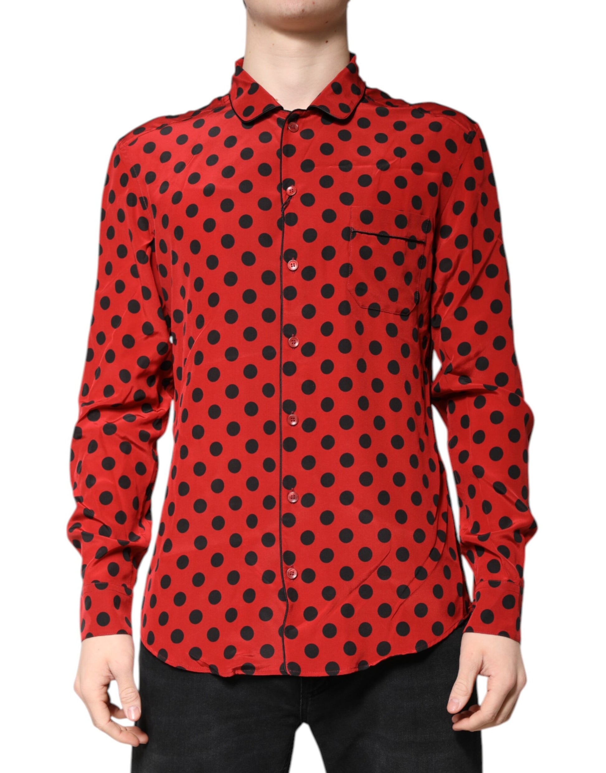 Dolce & Gabbana Red Polka Dot Silk Long Sleeve Shirt by Dolce & Gabbana