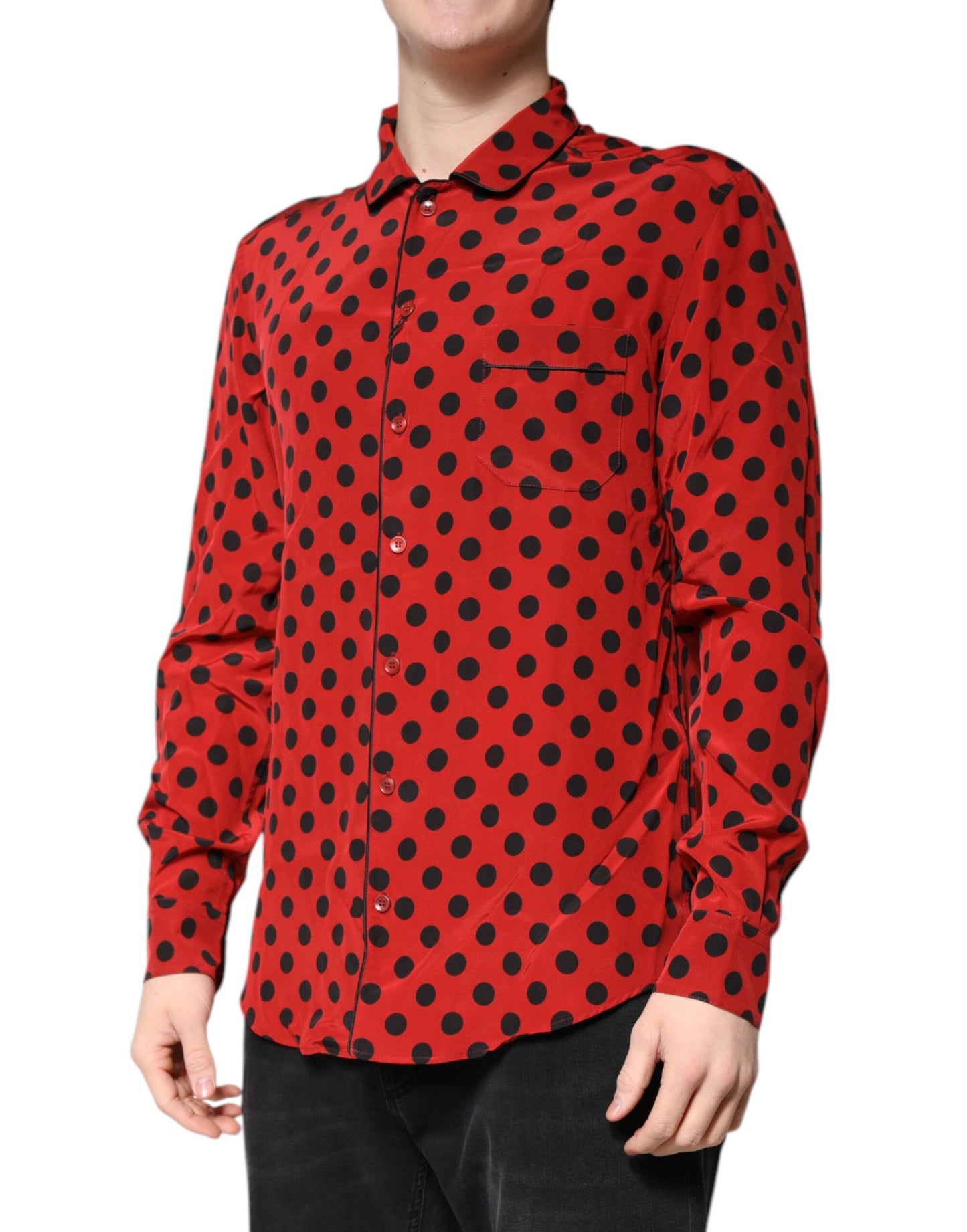 Dolce & Gabbana Red Polka Dot Silk Long Sleeve Shirt by Dolce & Gabbana