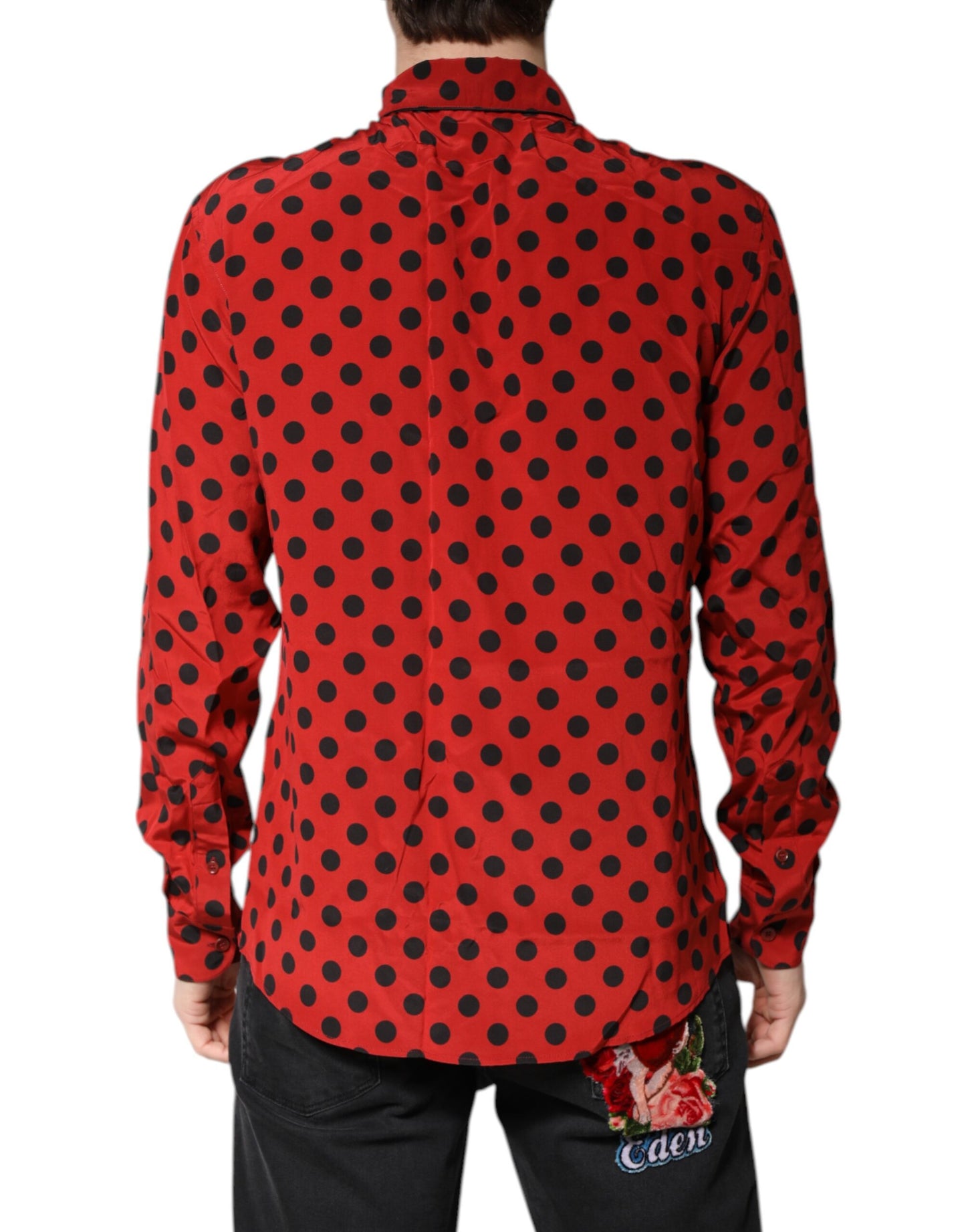 Dolce & Gabbana Red Polka Dot Silk Long Sleeve Shirt by Dolce & Gabbana