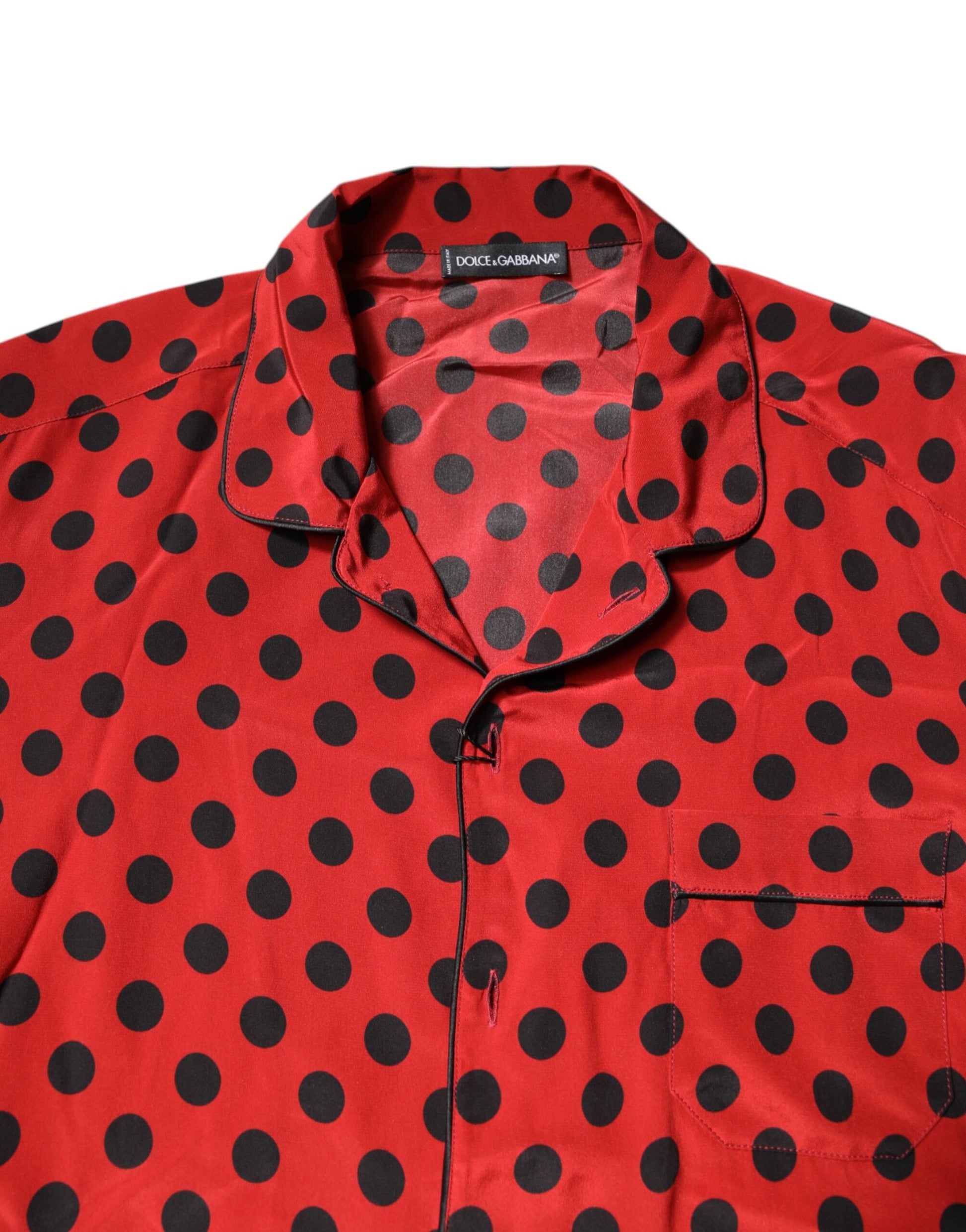 Dolce & Gabbana Red Polka Dot Silk Long Sleeve Shirt by Dolce & Gabbana