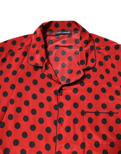 Dolce & Gabbana Red Polka Dot Silk Long Sleeve Shirt by Dolce & Gabbana