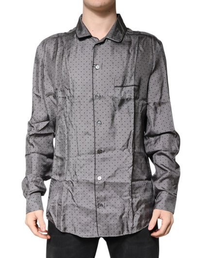 Dolce & Gabbana Gray Polka Dot Silk Long Sleeve Shirt by Dolce & Gabbana
