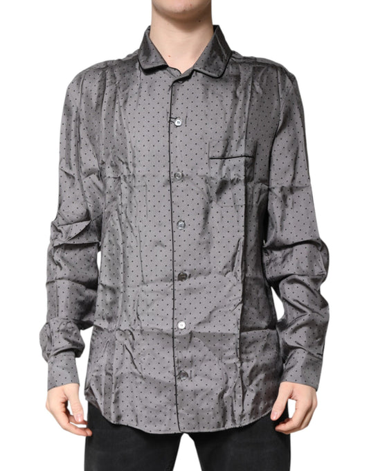 Dolce & Gabbana Gray Polka Dot Silk Long Sleeve Shirt by Dolce & Gabbana