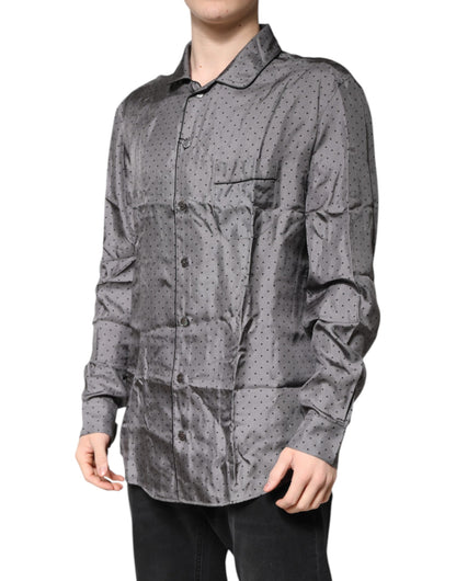 Dolce & Gabbana Gray Polka Dot Silk Long Sleeve Shirt by Dolce & Gabbana
