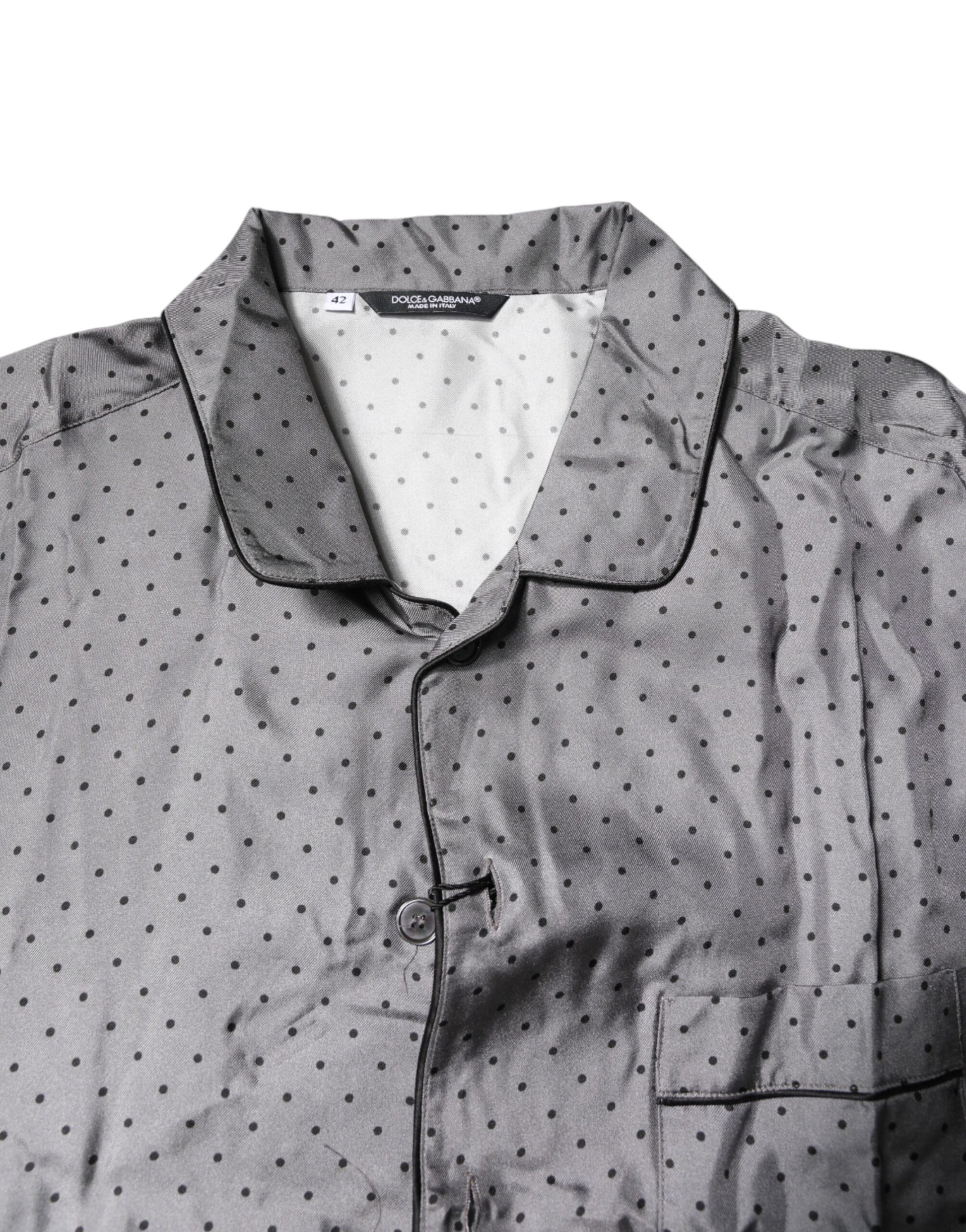 Dolce & Gabbana Gray Polka Dot Silk Long Sleeve Shirt by Dolce & Gabbana
