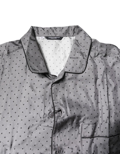 Dolce & Gabbana Gray Polka Dot Silk Long Sleeve Shirt by Dolce & Gabbana