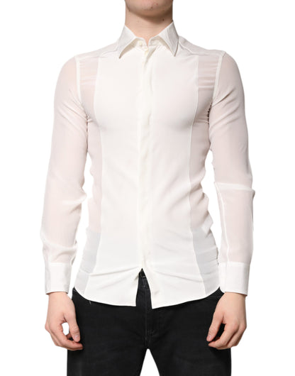 Dolce & Gabbana White Silk GOLD Dress Formal Collared Shirt by Dolce & Gabbana