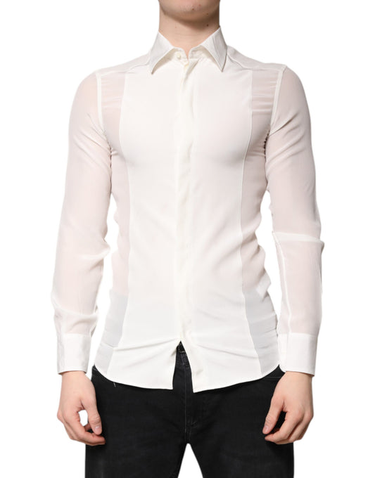 Dolce & Gabbana White Silk GOLD Dress Formal Collared Shirt by Dolce & Gabbana