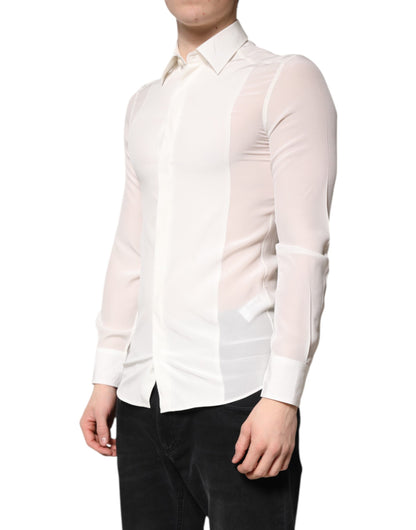 Dolce & Gabbana White Silk GOLD Dress Formal Collared Shirt by Dolce & Gabbana