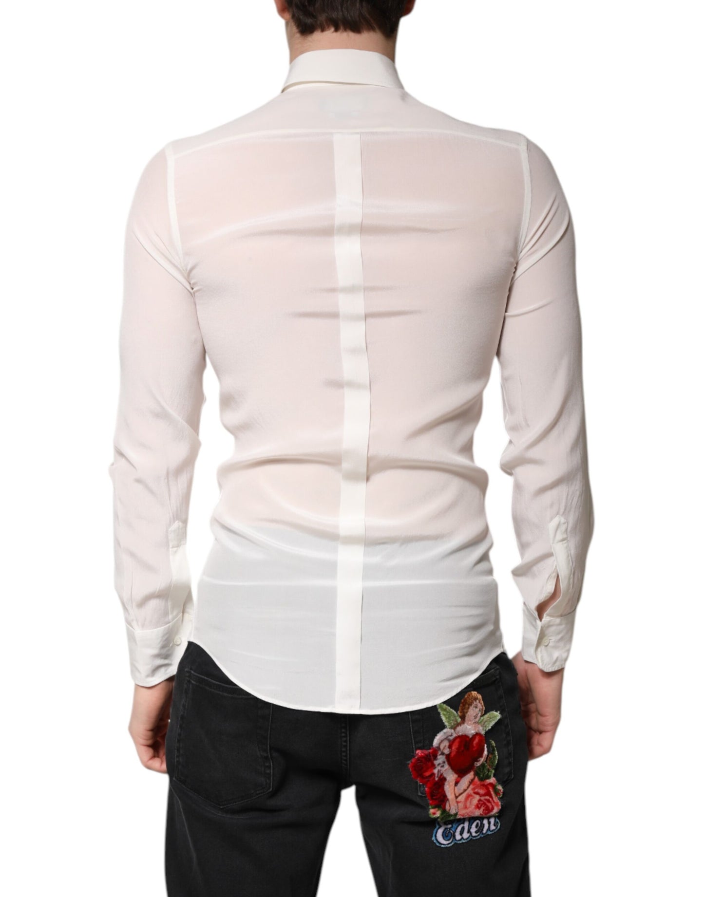 Dolce & Gabbana White Silk GOLD Dress Formal Collared Shirt by Dolce & Gabbana