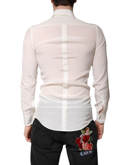 Dolce & Gabbana White Silk GOLD Dress Formal Collared Shirt by Dolce & Gabbana