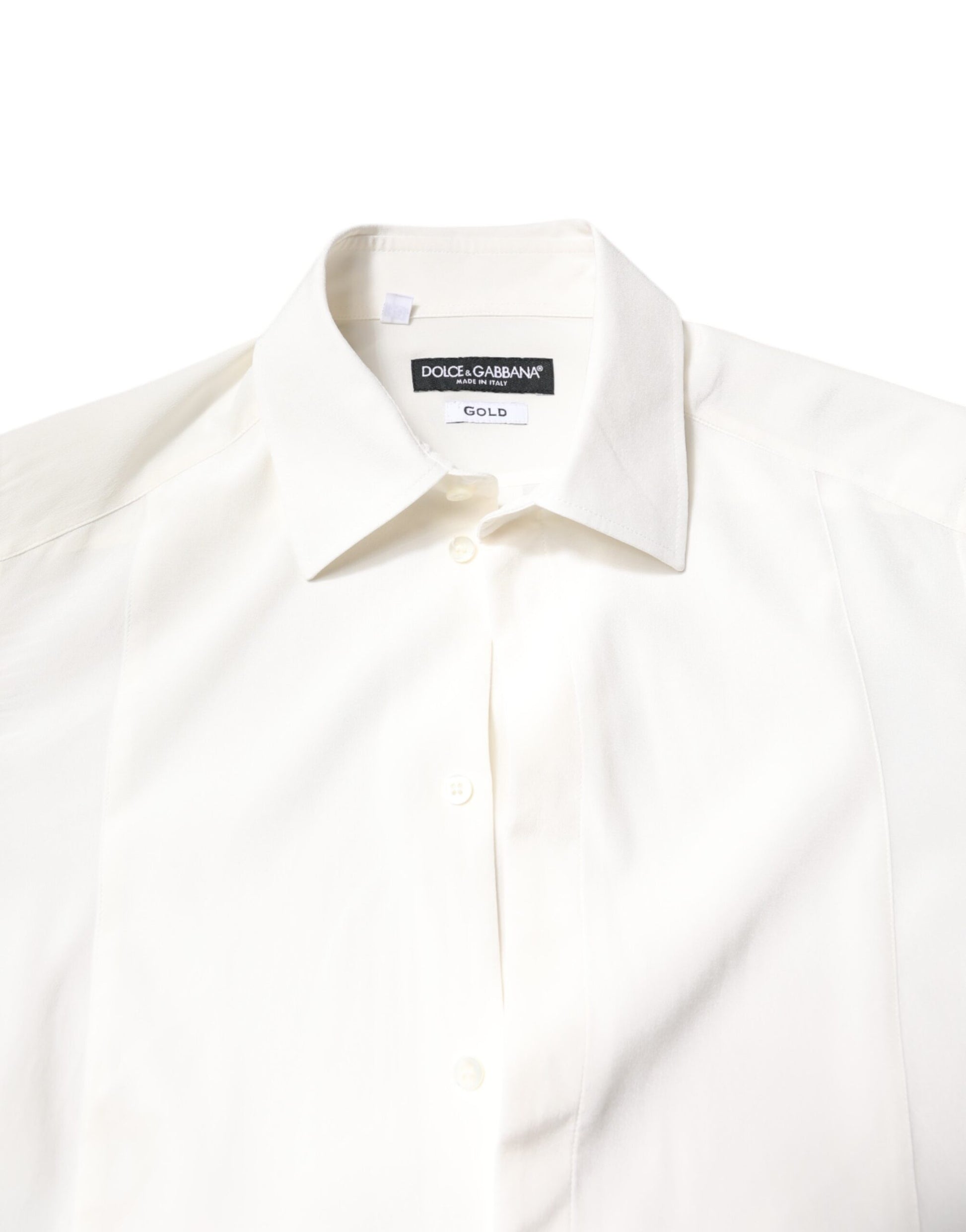 Dolce & Gabbana White Silk GOLD Dress Formal Collared Shirt by Dolce & Gabbana