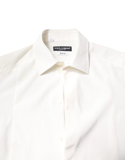 Dolce & Gabbana White Silk GOLD Dress Formal Collared Shirt by Dolce & Gabbana