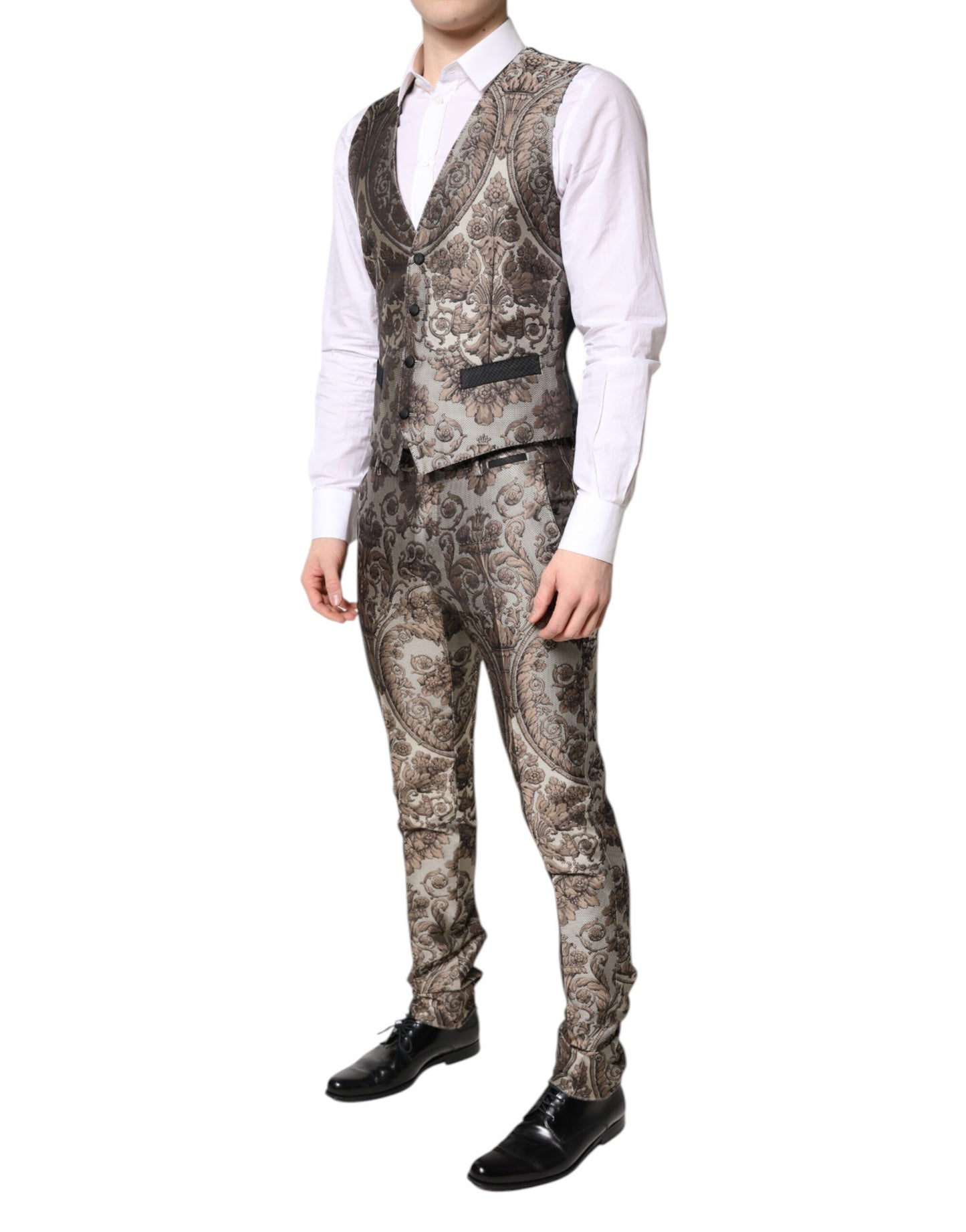 Costume 3 pièces simple boutonnage en jacquard multicolore Dolce &amp; Gabbana