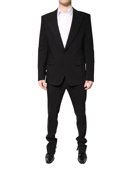 Costume 2 pièces simple boutonnage en coton noir Dolce &amp; Gabbana