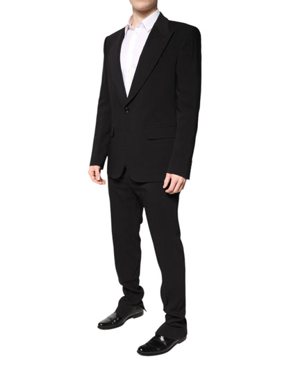 Costume 2 pièces simple boutonnage en coton noir Dolce &amp; Gabbana