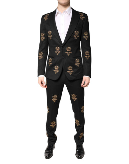 Costume 2 pièces Dolce &amp; Gabbana noir avec broderie couronne d'abeilles