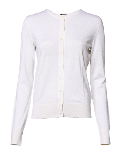 Dolce & Gabbana White Cashmere Crew Neck Top Cardigan Sweater by Dolce & Gabbana
