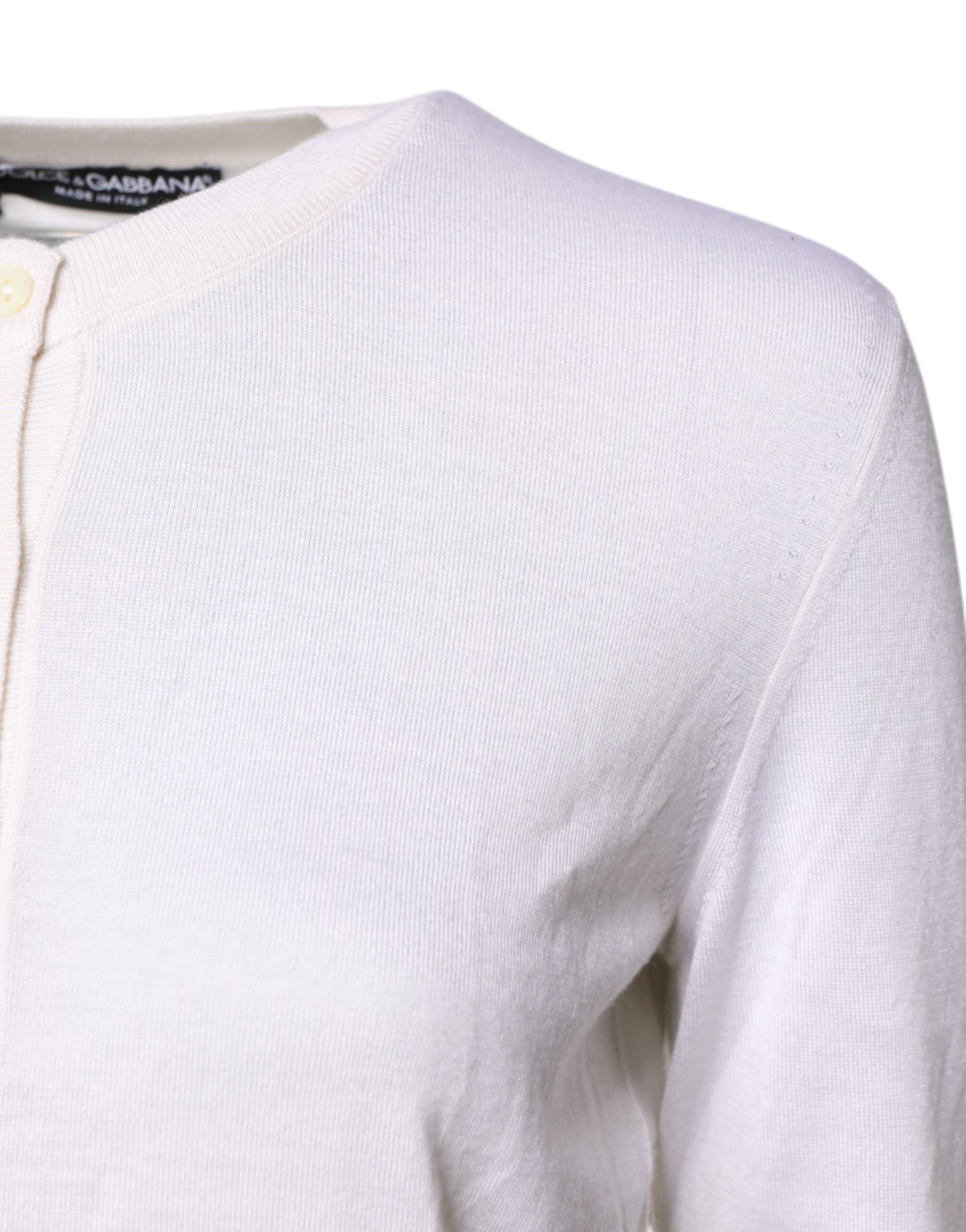 Dolce & Gabbana White Cashmere Crew Neck Top Cardigan Sweater by Dolce & Gabbana