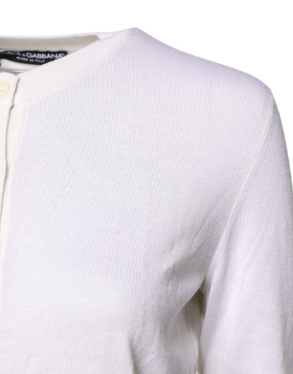 Dolce & Gabbana White Cashmere Crew Neck Top Cardigan Sweater by Dolce & Gabbana