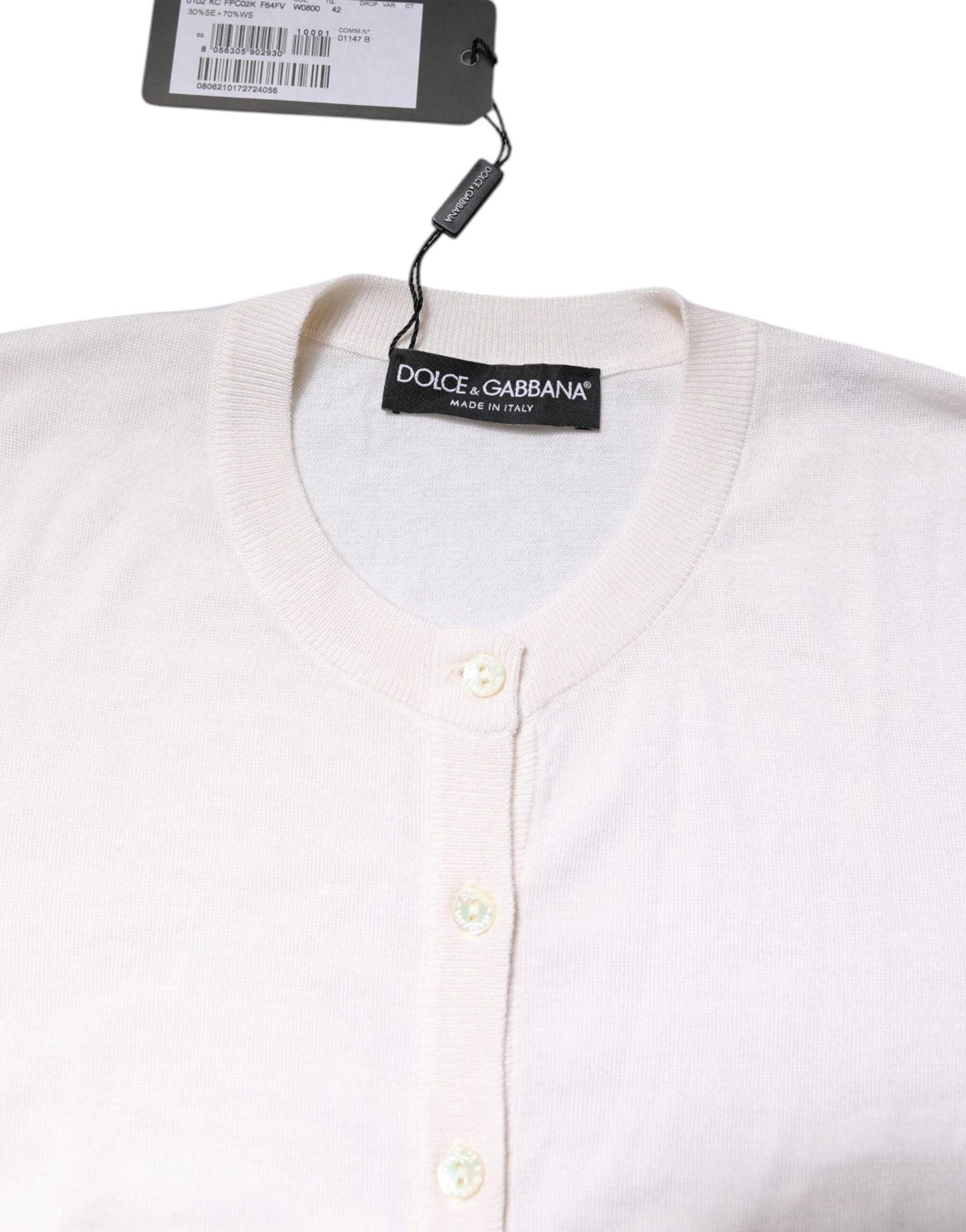Dolce & Gabbana White Cashmere Crew Neck Top Cardigan Sweater by Dolce & Gabbana