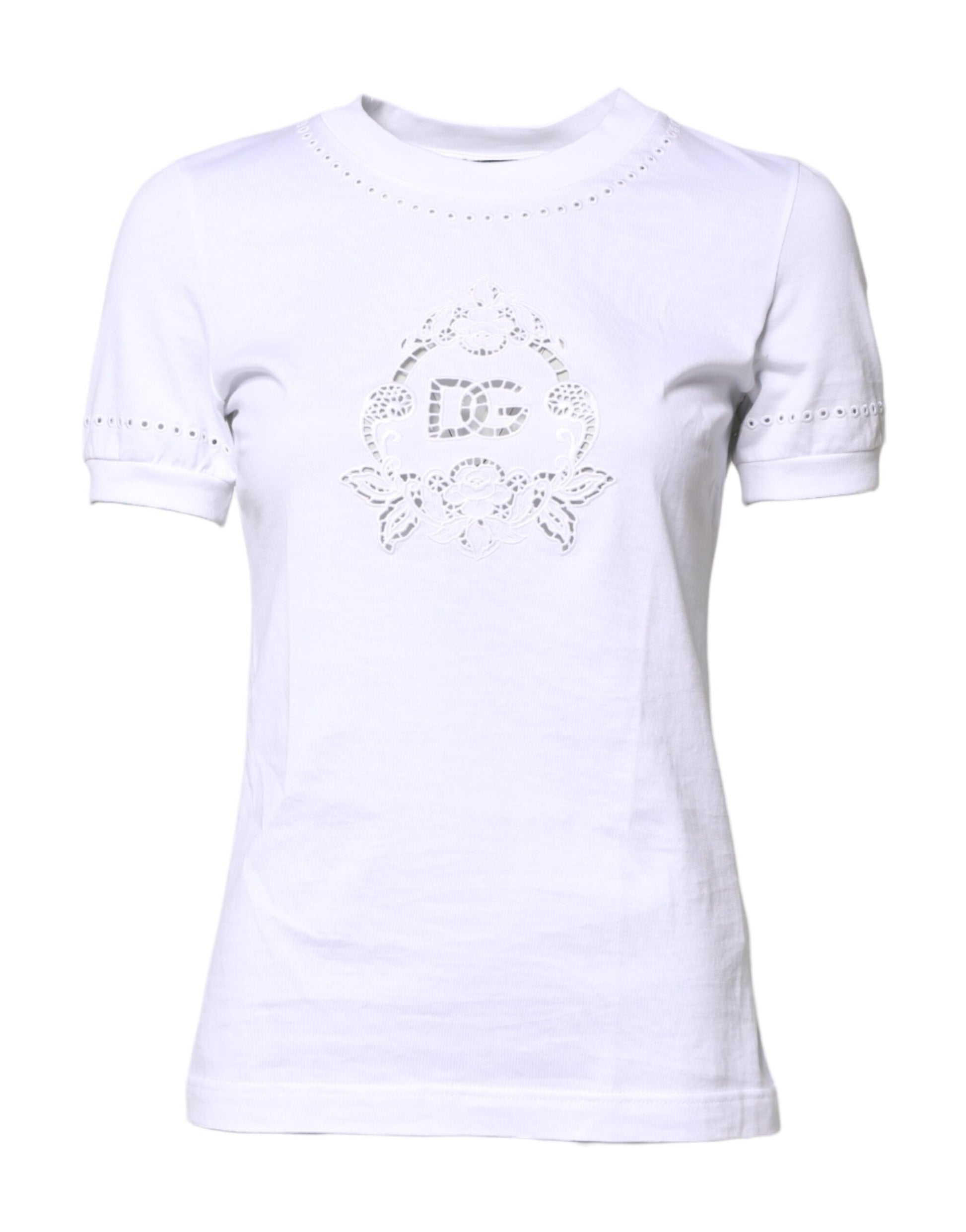 Dolce & Gabbana White Cotton Floral Logo Crew Neck T-shirt by Dolce & Gabbana