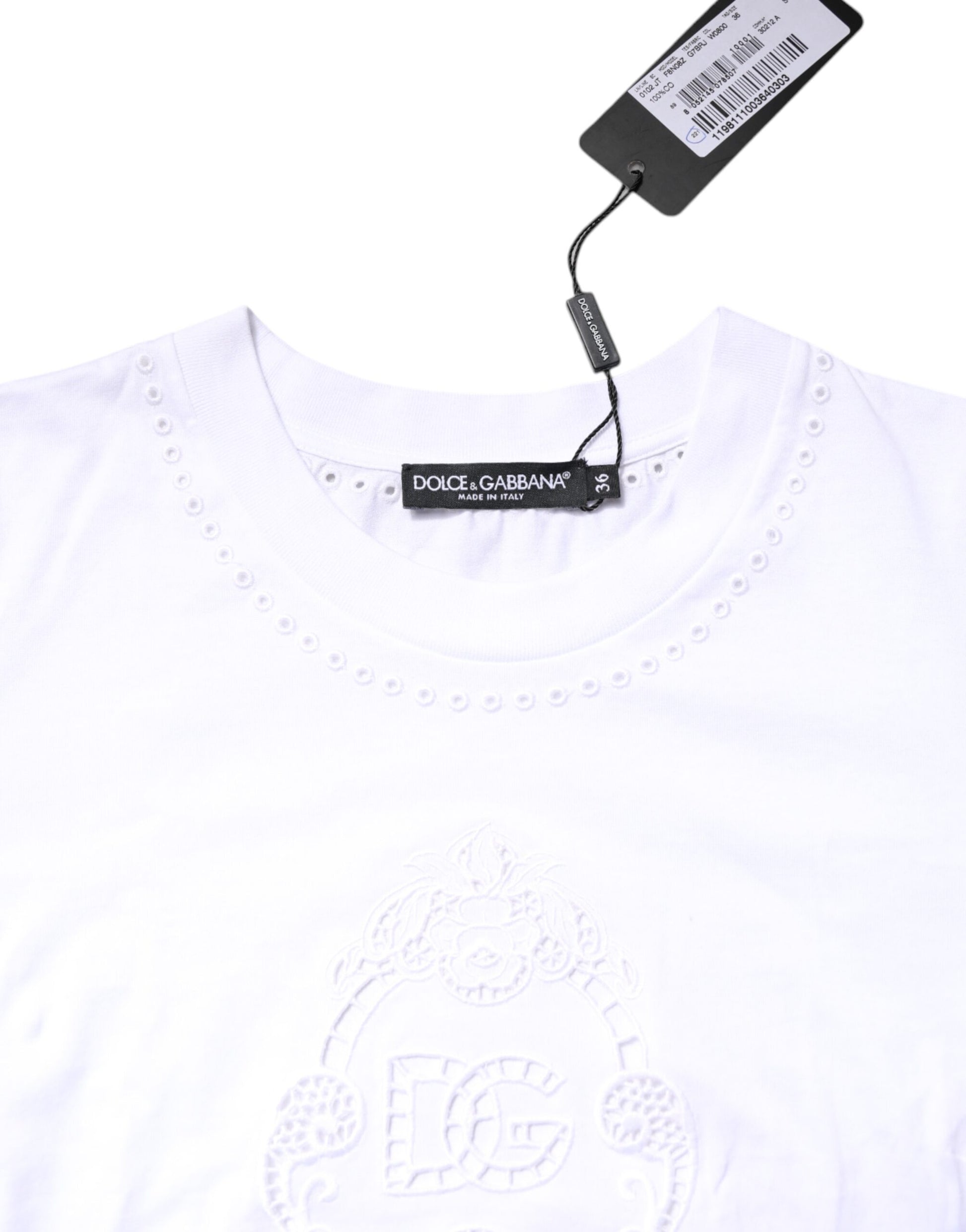 Dolce & Gabbana White Cotton Floral Logo Crew Neck T-shirt by Dolce & Gabbana