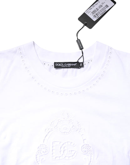 Dolce & Gabbana White Cotton Floral Logo Crew Neck T-shirt by Dolce & Gabbana