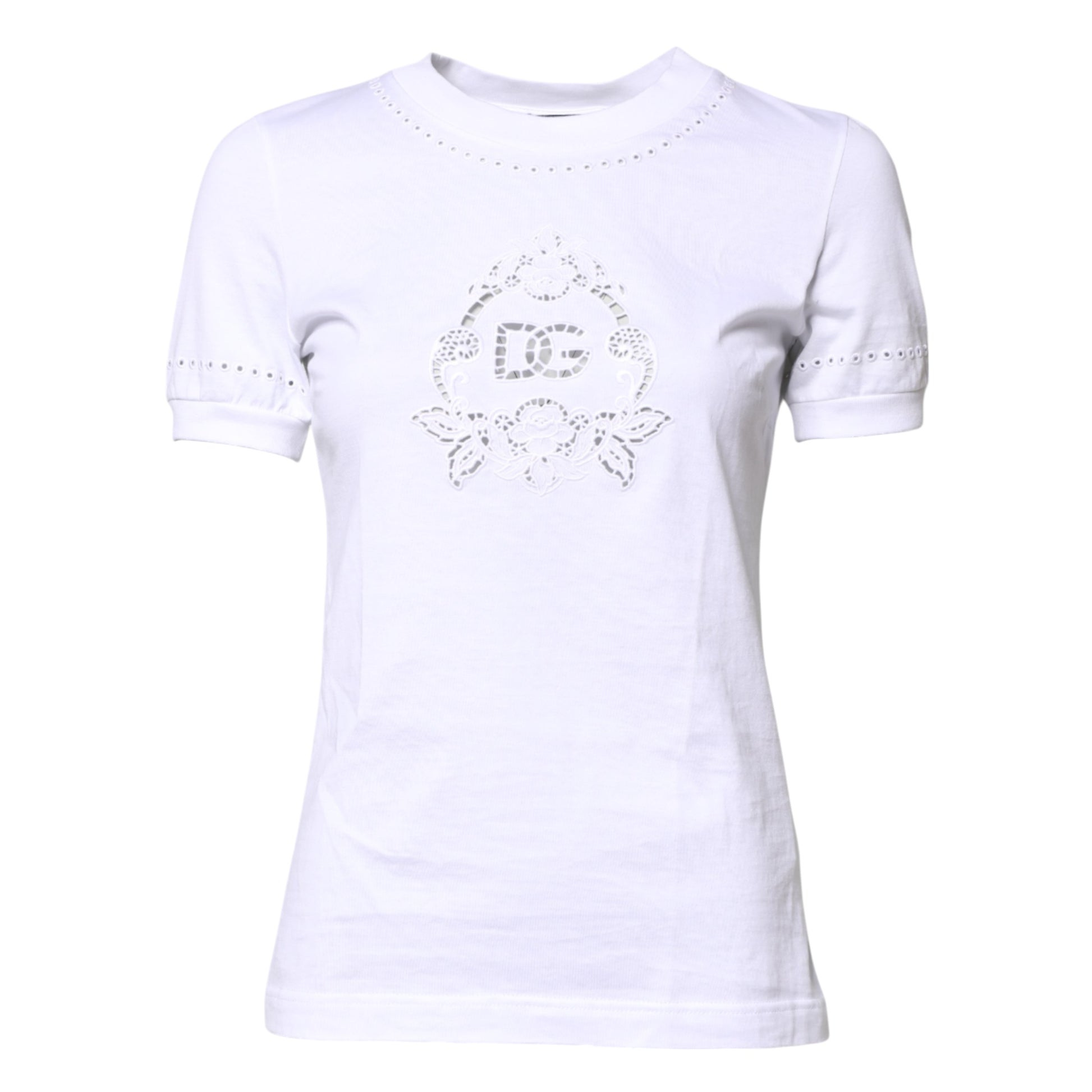 Dolce & Gabbana White Cotton Floral Logo Crew Neck T-shirt by Dolce & Gabbana