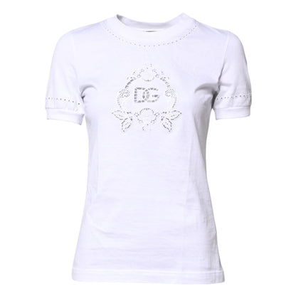 Dolce & Gabbana White Cotton Floral Logo Crew Neck T-shirt by Dolce & Gabbana