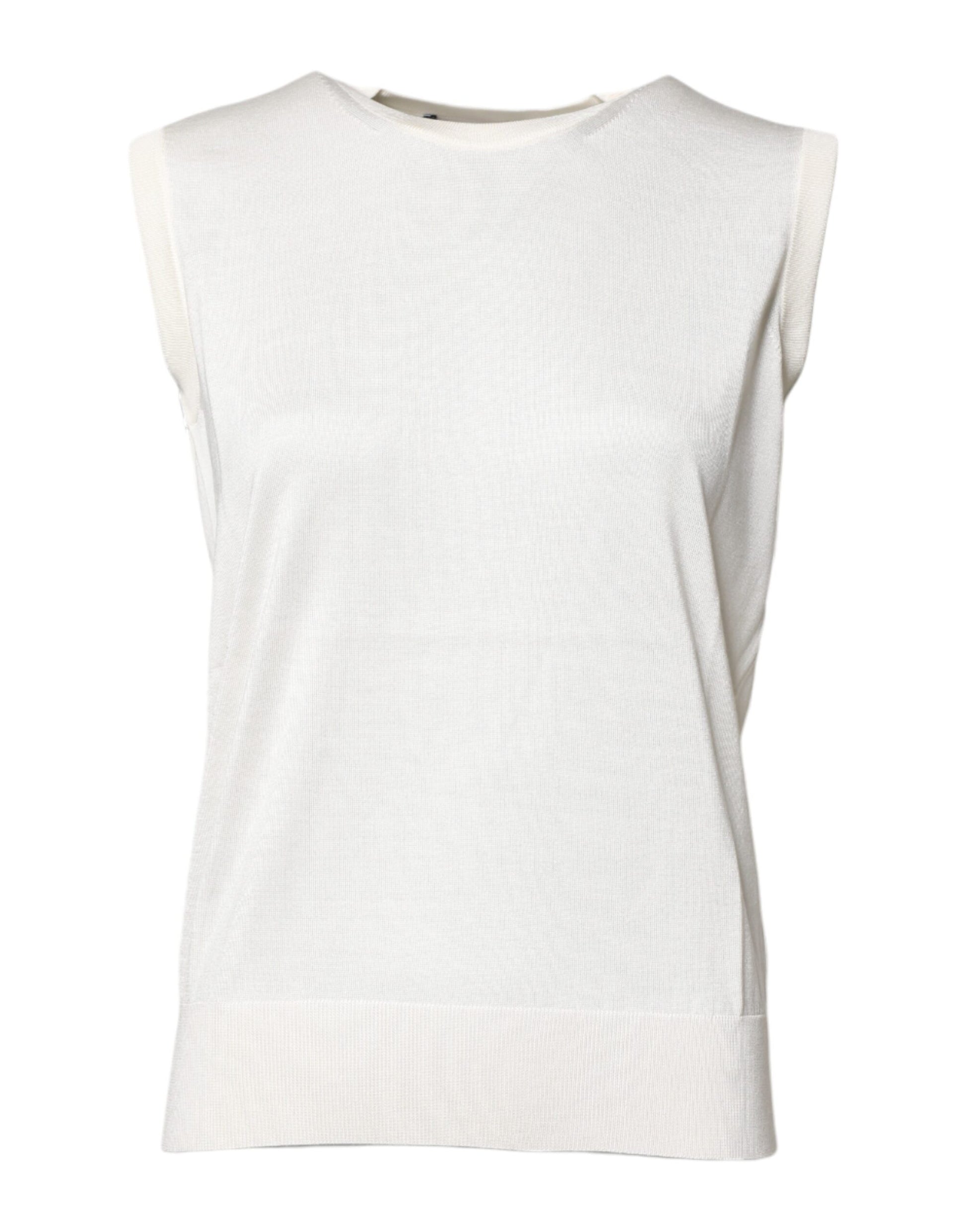 Dolce & Gabbana White Silk Round Neck Sleeveless Tank Top by Dolce & Gabbana