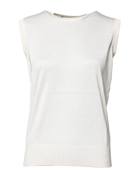 Dolce & Gabbana White Silk Round Neck Sleeveless Tank Top by Dolce & Gabbana