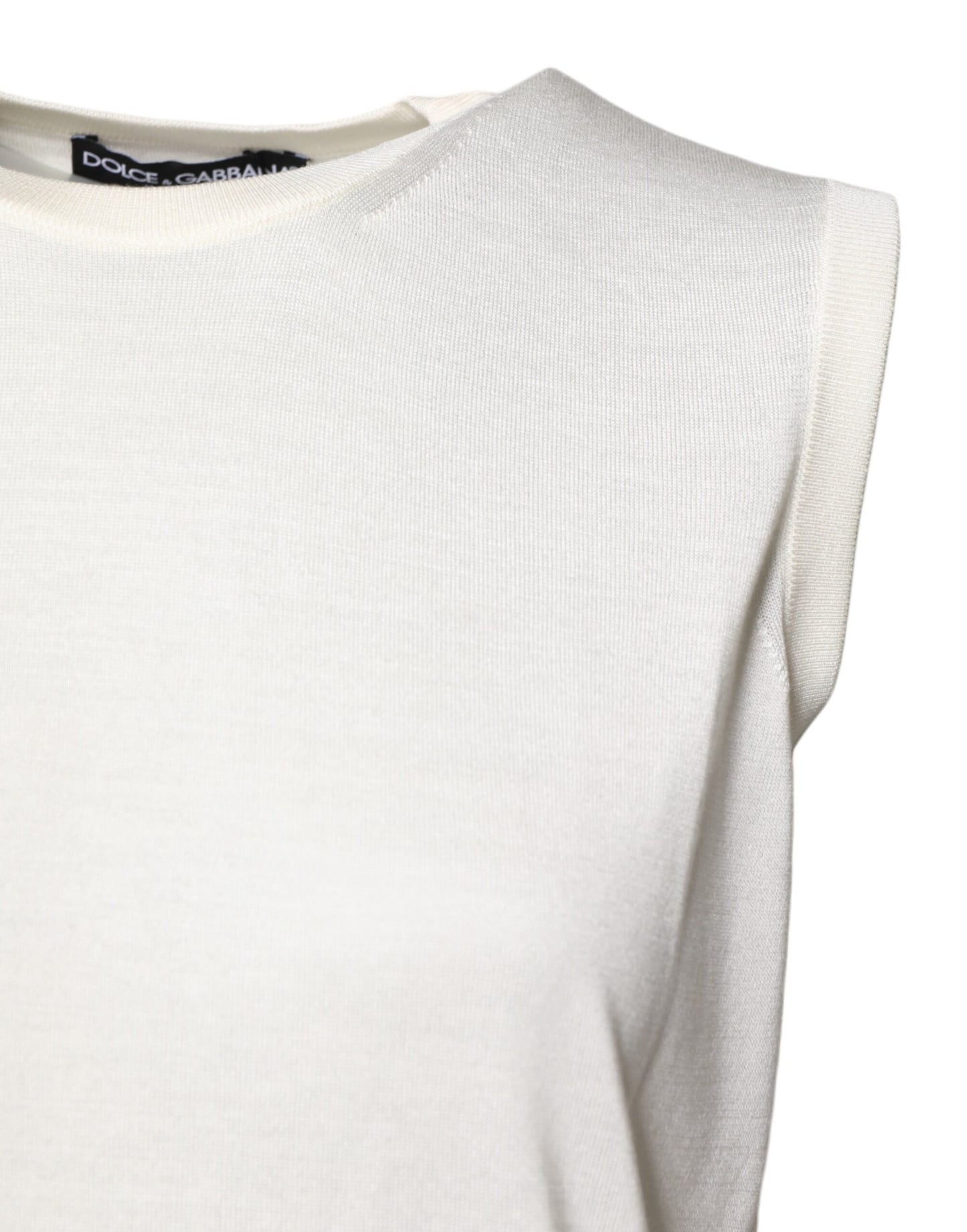 Dolce & Gabbana White Silk Round Neck Sleeveless Tank Top by Dolce & Gabbana