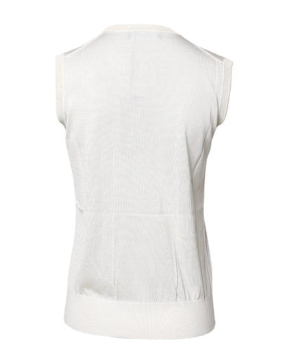 Dolce & Gabbana White Silk Round Neck Sleeveless Tank Top by Dolce & Gabbana