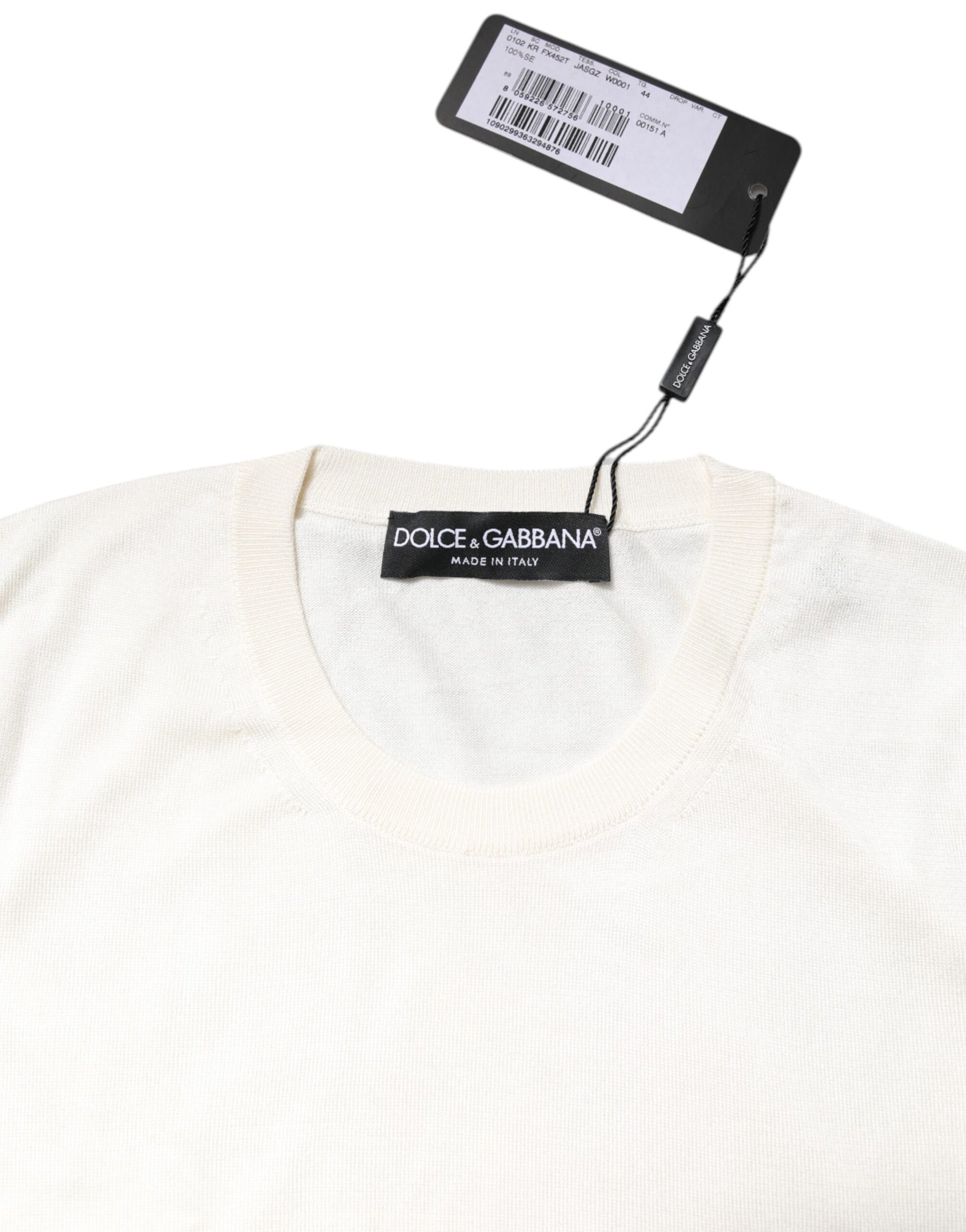 Dolce & Gabbana White Silk Round Neck Sleeveless Tank Top by Dolce & Gabbana