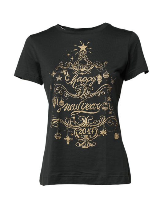 Dolce & Gabbana Black Cotton Round Neck Short Sleeve T-shirt by Dolce & Gabbana