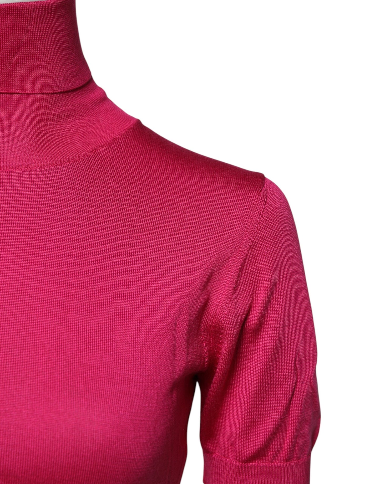 Dolce & Gabbana Pink Silk Knitted Turtleneck Cropped Top by Dolce & Gabbana