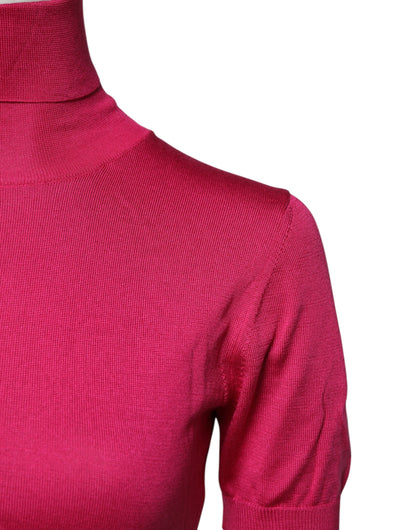 Dolce & Gabbana Pink Silk Knitted Turtleneck Cropped Top by Dolce & Gabbana