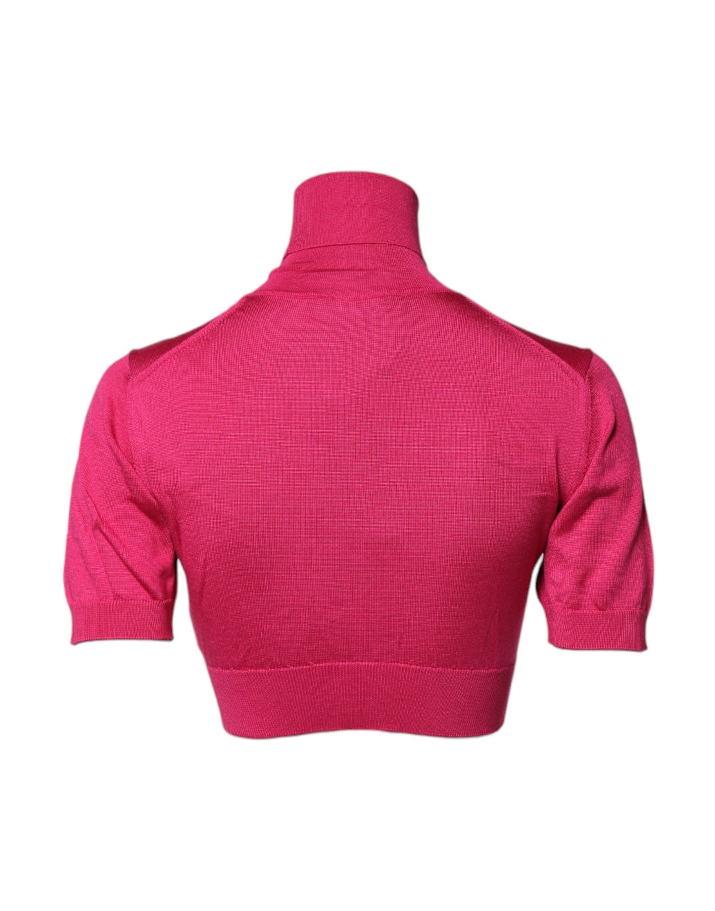 Dolce & Gabbana Pink Silk Knitted Turtleneck Cropped Top by Dolce & Gabbana