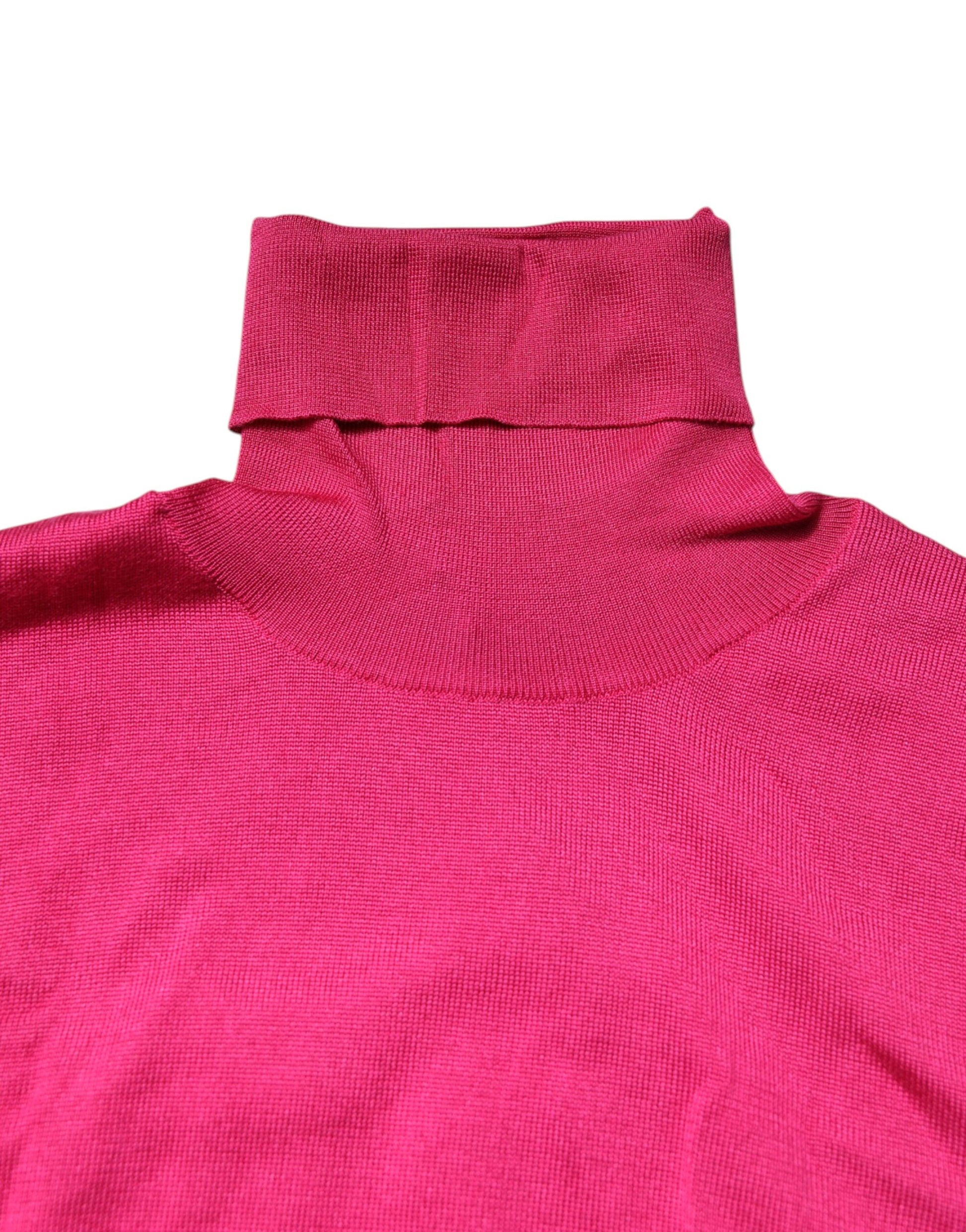 Dolce & Gabbana Pink Silk Knitted Turtleneck Cropped Top by Dolce & Gabbana