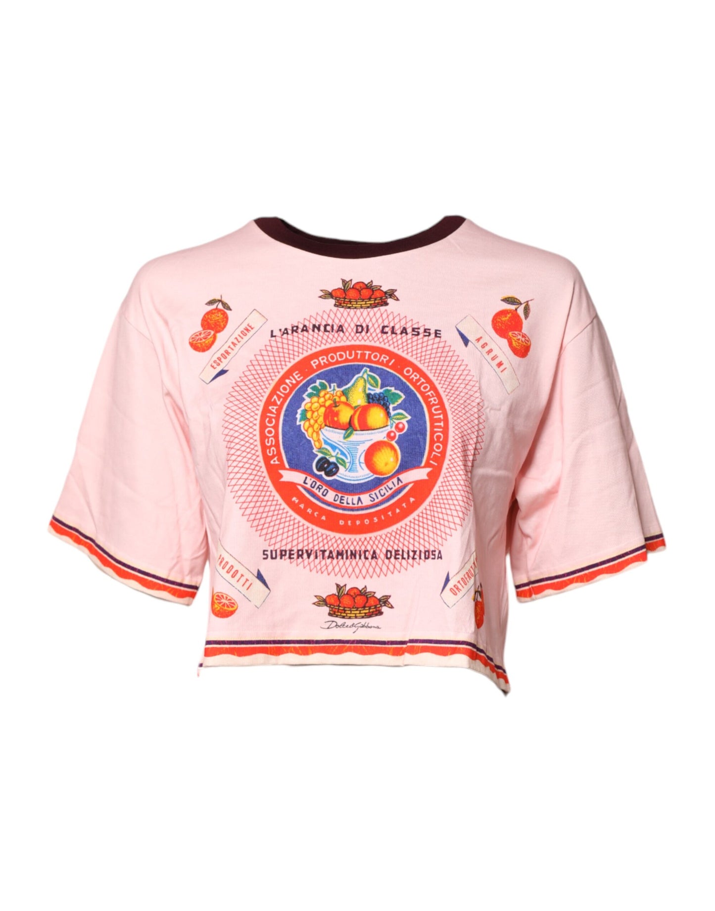 Dolce & Gabbana Pink Print Cotton Short Sleeves Cropped Top by Dolce & Gabbana