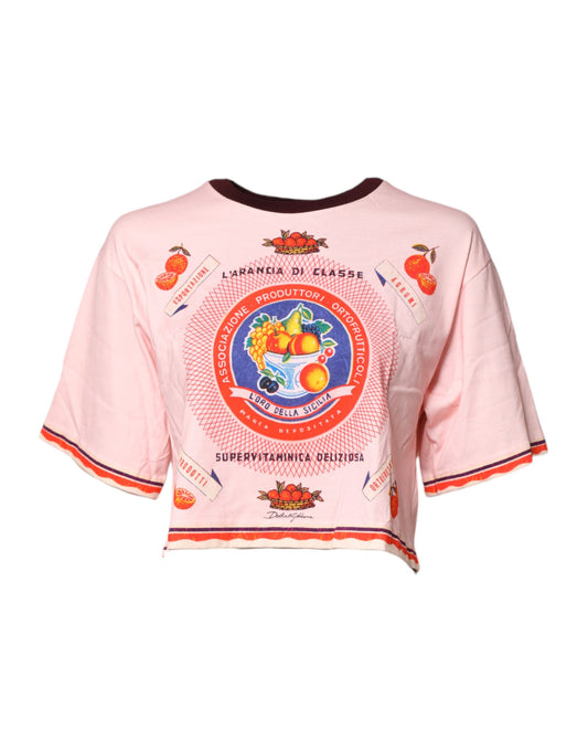 Dolce & Gabbana Pink Print Cotton Short Sleeves Cropped Top by Dolce & Gabbana