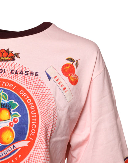 Dolce & Gabbana Pink Print Cotton Short Sleeves Cropped Top by Dolce & Gabbana