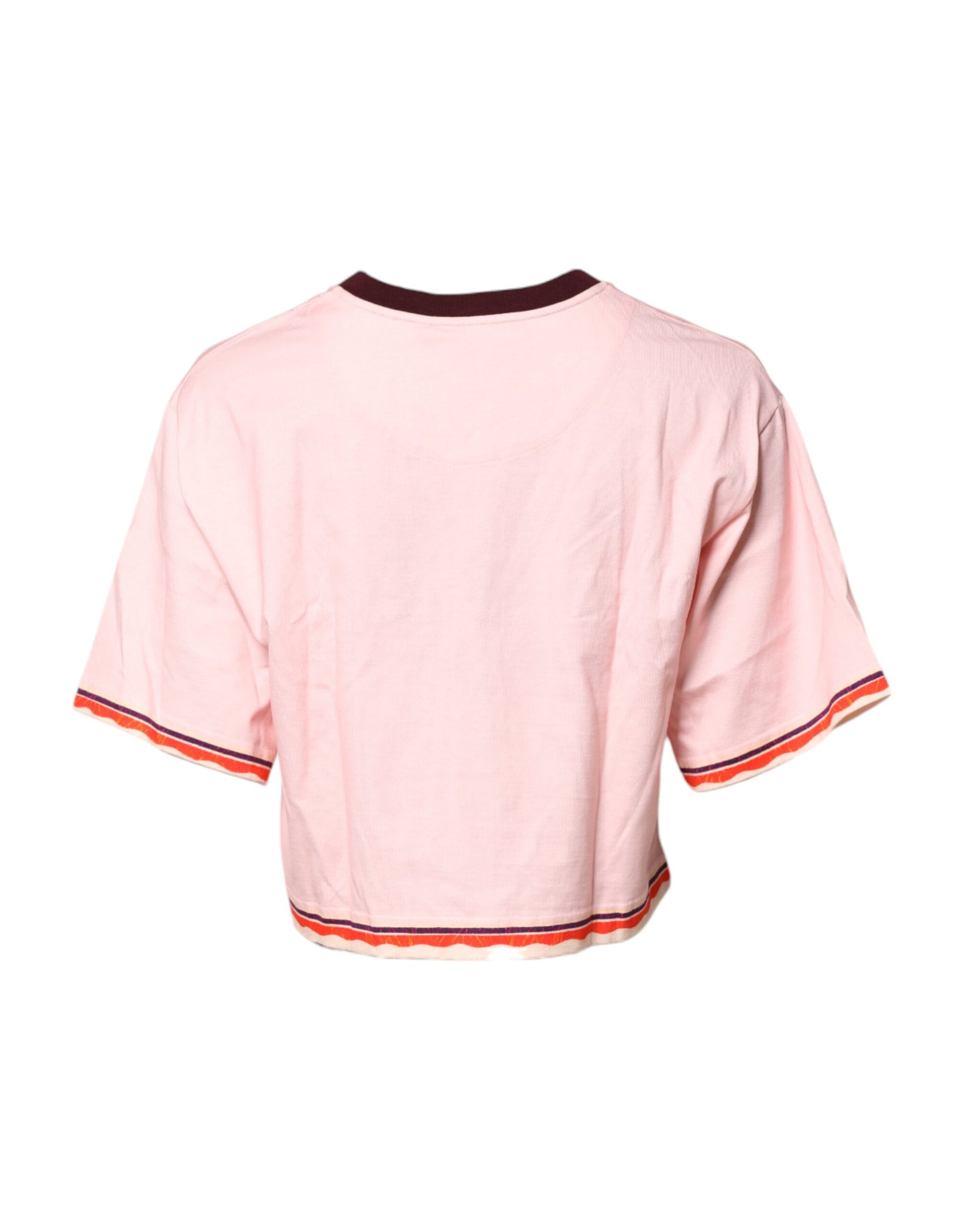 Dolce & Gabbana Pink Print Cotton Short Sleeves Cropped Top by Dolce & Gabbana