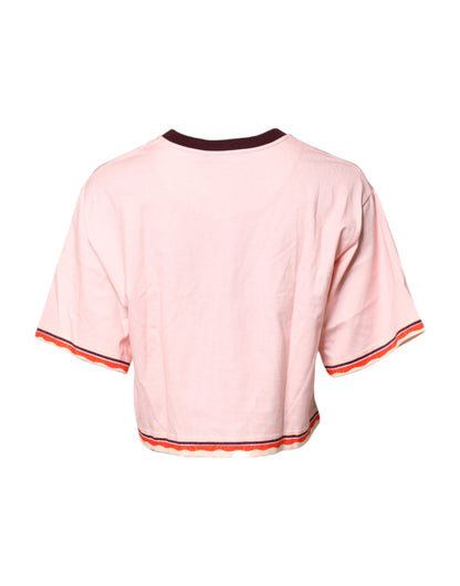 Dolce & Gabbana Pink Print Cotton Short Sleeves Cropped Top by Dolce & Gabbana
