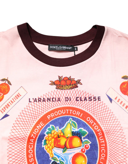 Dolce & Gabbana Pink Print Cotton Short Sleeves Cropped Top by Dolce & Gabbana