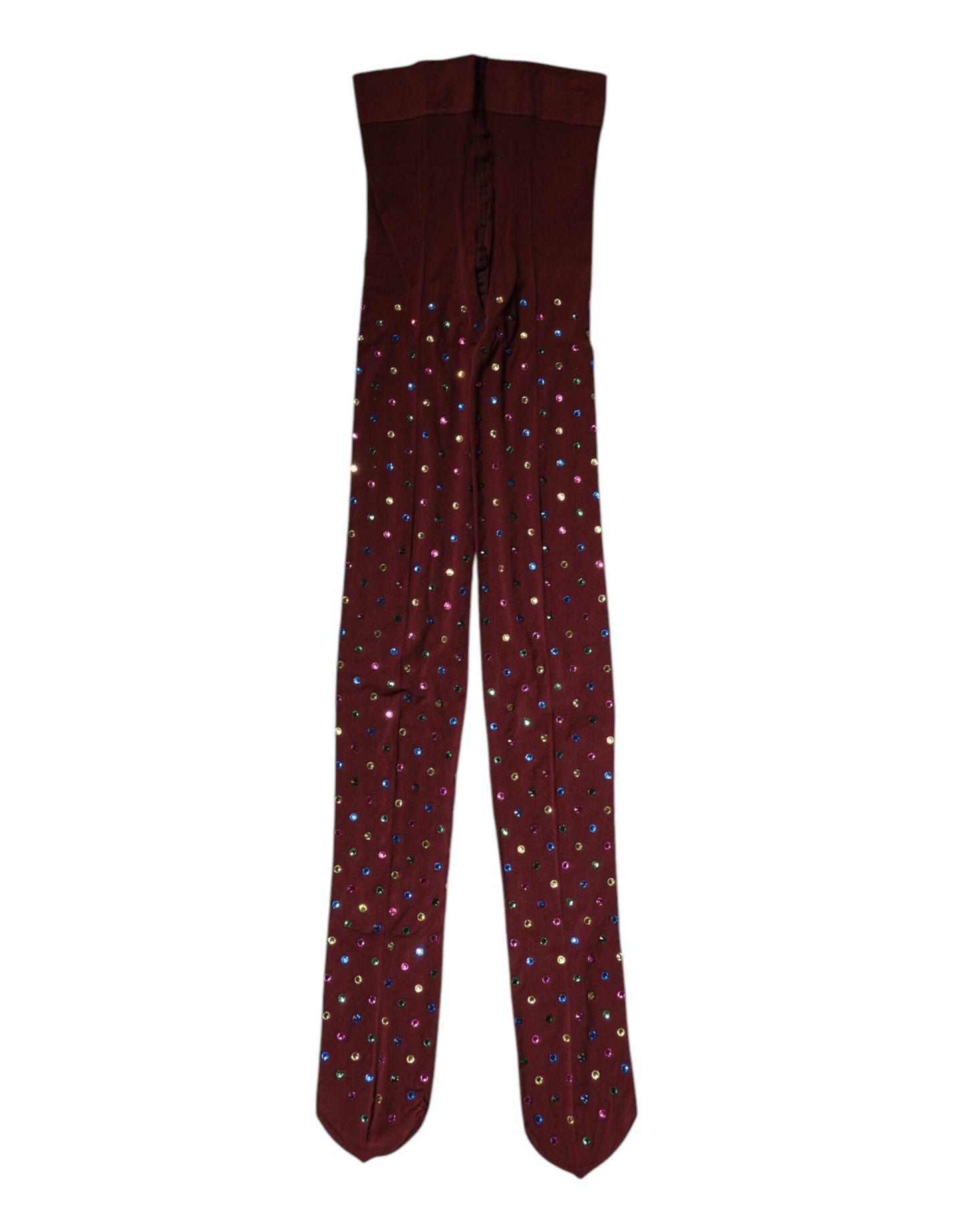 Dolce &amp; Gabbana Maroon Nylon Crystal Embellished Pantyhose Tights