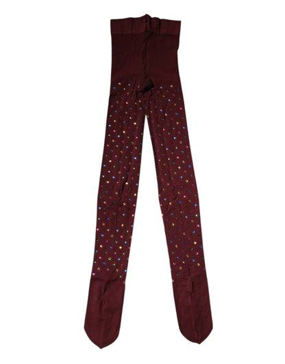 Dolce &amp; Gabbana Maroon Nylon Crystal Embellished Pantyhose Tights