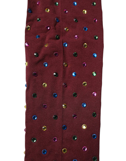 Dolce &amp; Gabbana Maroon Nylon Crystal Embellished Pantyhose Tights
