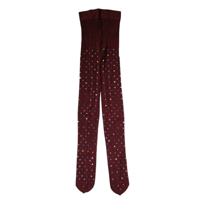 Dolce &amp; Gabbana Maroon Nylon Crystal Embellished Pantyhose Tights